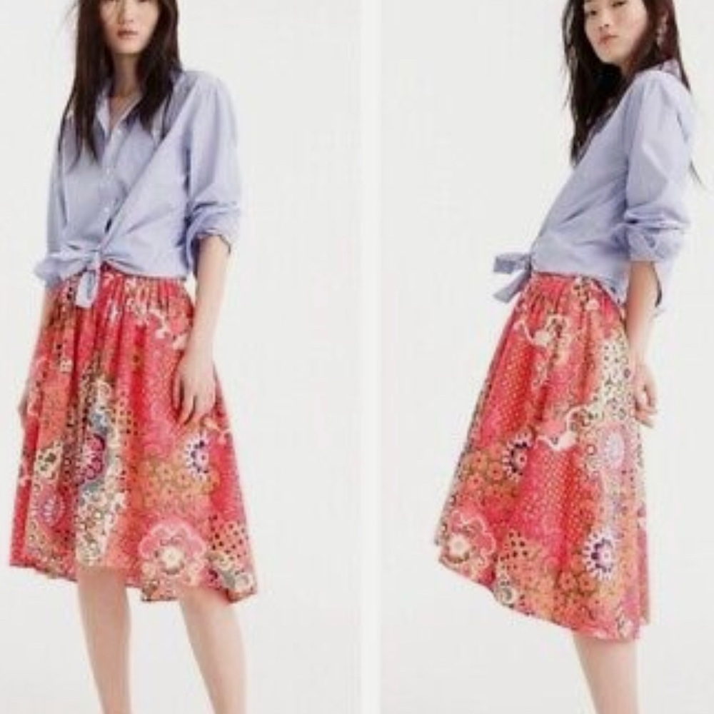 J Crew Womens 2 Cotton Skirt Pink Boho Pattern - Picture 1 of 6